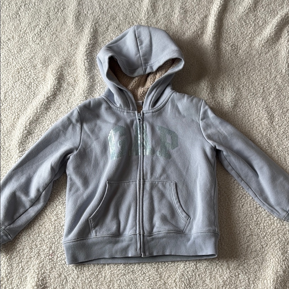GAP blue Zip-Up Hoodie Sherpa Sweatshirt with sequins details